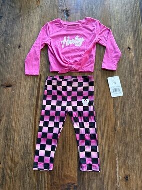 Hurley Pink Tie-Front Top with Pink & Black Checker Leggings
